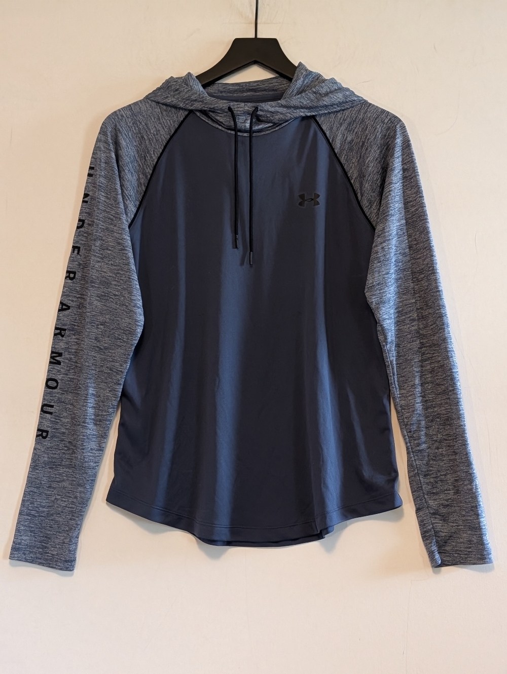 Under Armour Velocity Hooded Long Sleeve Top Blue Gray Athletic Pullover Outdoor